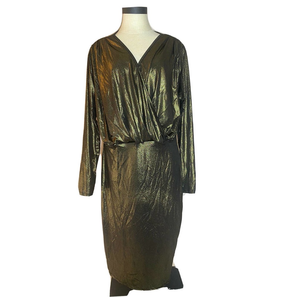 Pink Clove long sleeved metallic party/cocktail dress gold New Size 16. 1o